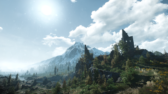 The Witcher 3: Wild Hunt Skellige landscape with mountains and ruins