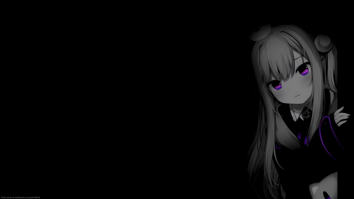 Anime girl with purple eyes on black background