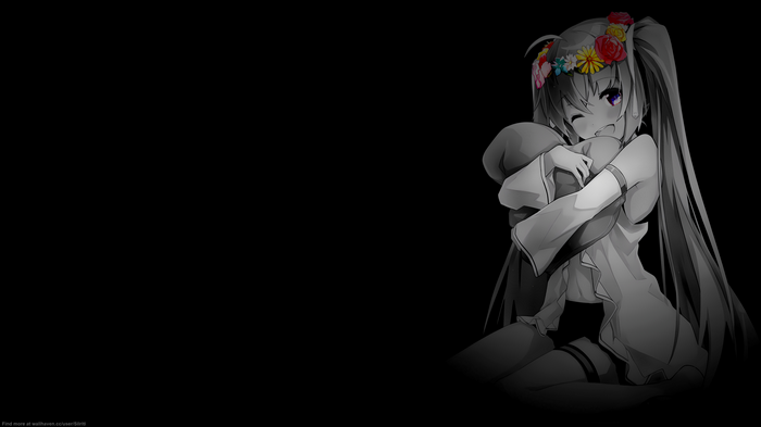 Anime girl with flower crown hugging a plush toy
