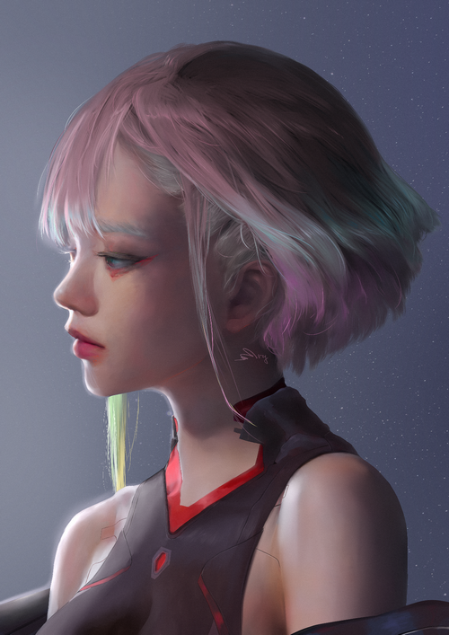 Lucy from Cyberpunk: Edgerunners with multi-colored hair