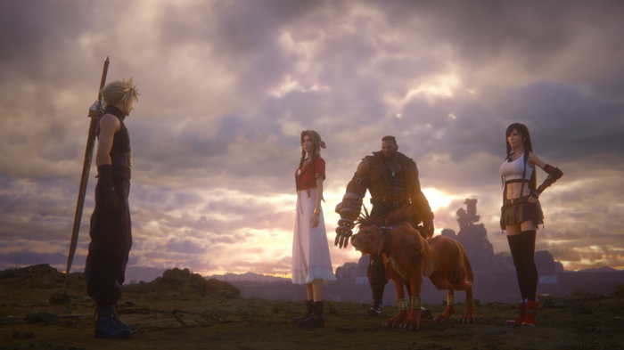 Final Fantasy VII characters Cloud, Aerith, Barret, and Tifa