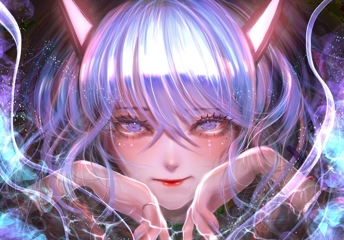 Anime girl with blue hair and cat ears