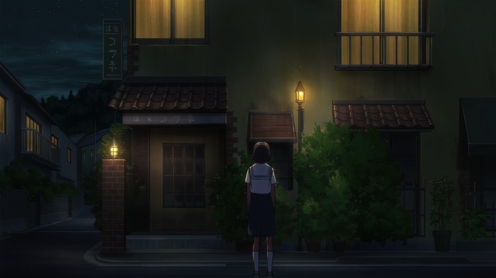 Anime screenshot of a girl at night