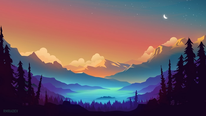 4K rmRadev sunset over mountains and lake