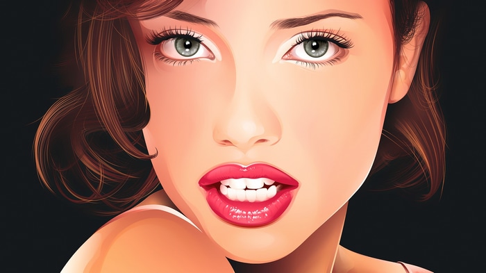 Portrait of Adriana Lima with red lips