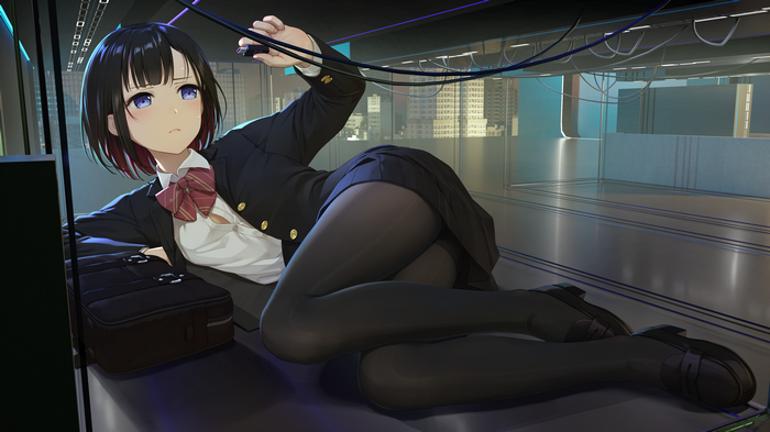 4K Schoolgirl with Blue Eyes Lying Down