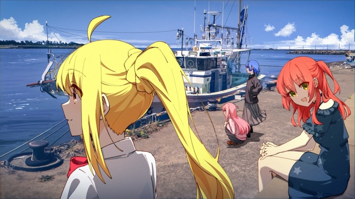 Bocchi the Rock! girls at a fishing dock