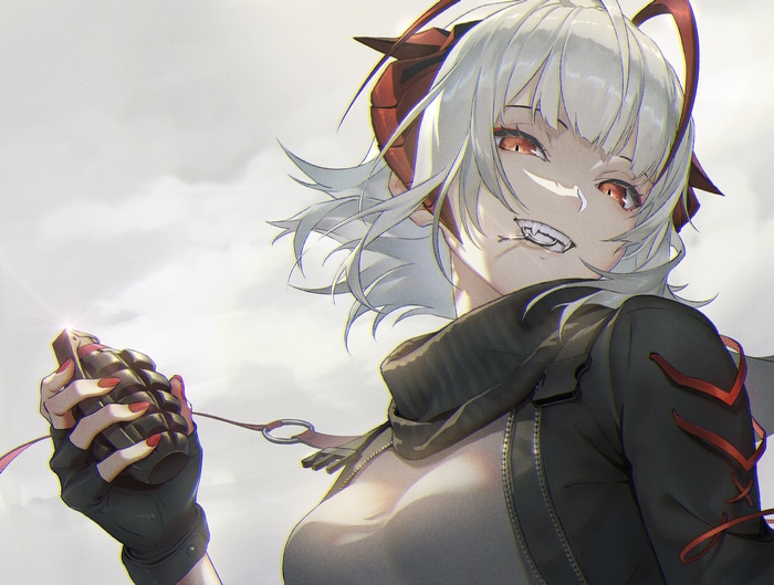 4K Arknights W holding a grenade