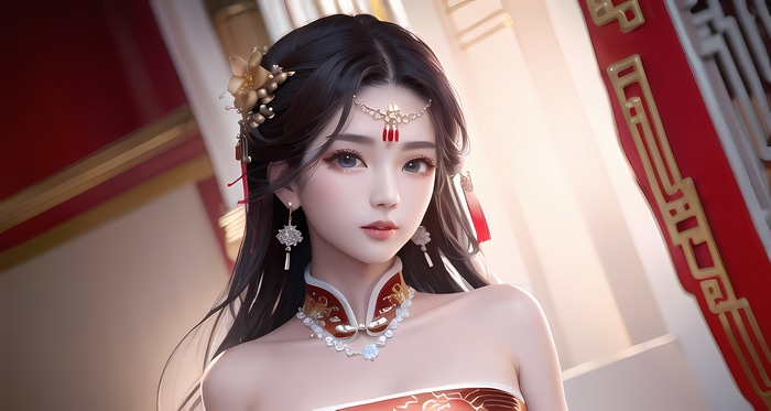 4K Asian woman with necklace and earrings