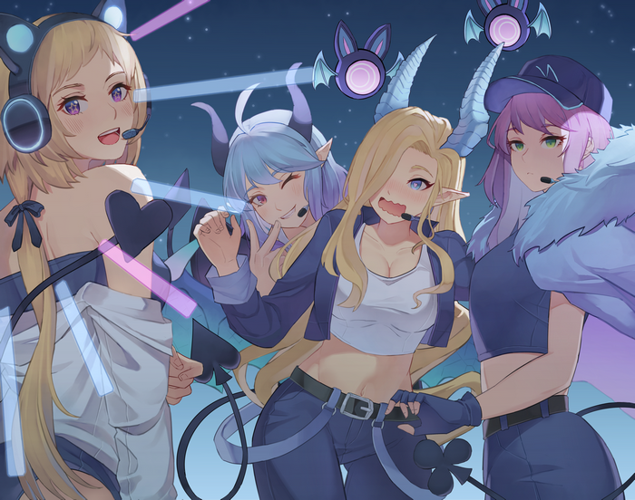 4K Guardian Tales singers with horns and headphones