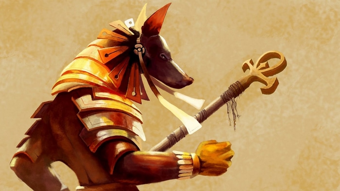 Anubis holding an Ankh staff