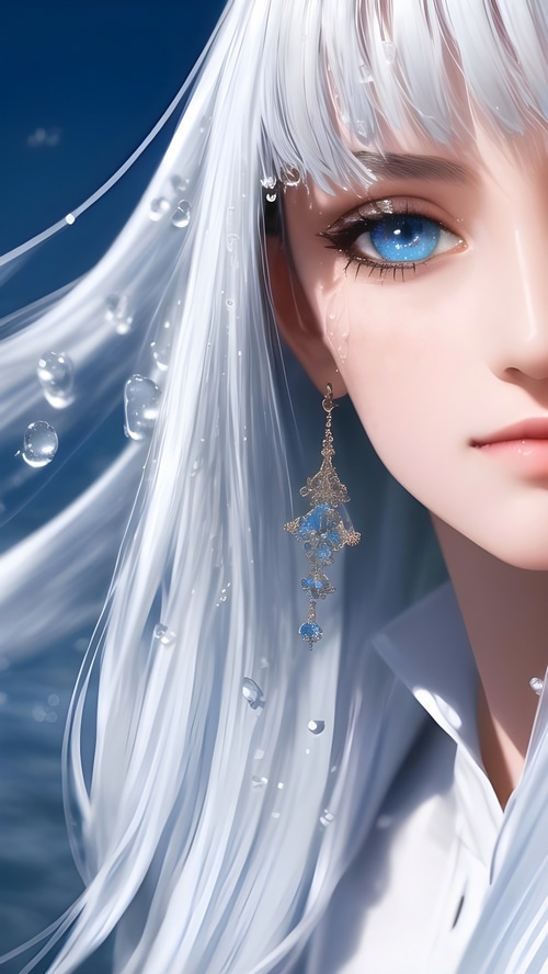 Woman with silver hair and blue eyes