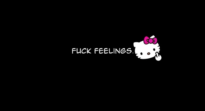 Hello Kitty giving middle finger with text
