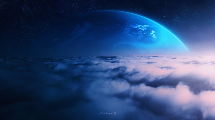 4K Space Art Planet Over Clouds