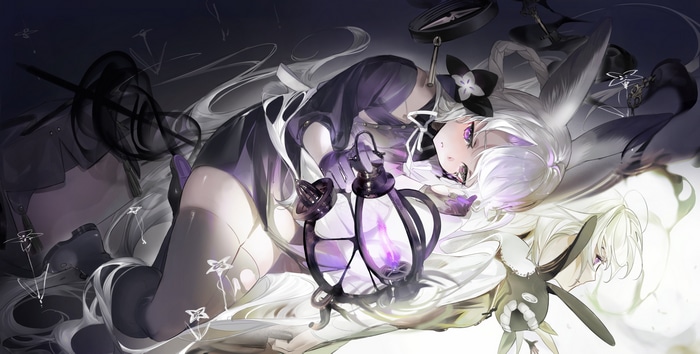 Two anime girls with animal ears and purple eyes