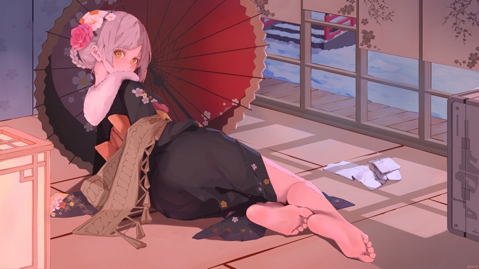 Girl in Kimono with Umbrella