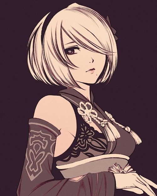 2B from Nier: Automata in monochrome