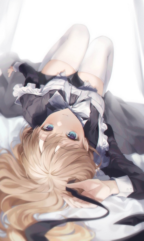 Black Asta lying on back with blonde hair