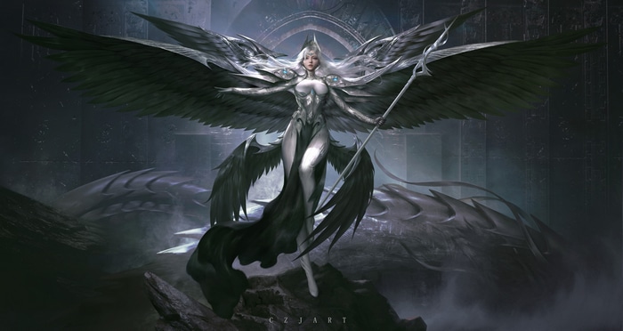 Fantasy Angel with Wings and Staff