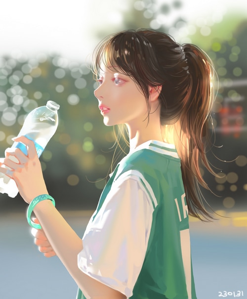 Brunette girl holding a water bottle