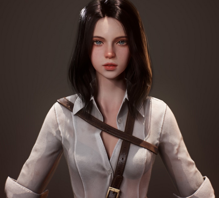 Digital art of a woman with dark hair