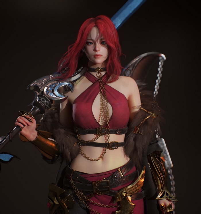 Woman with red hair and sword
