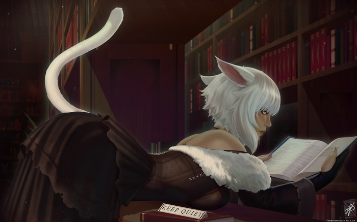 4K Y'shtola Rhul reading in a library