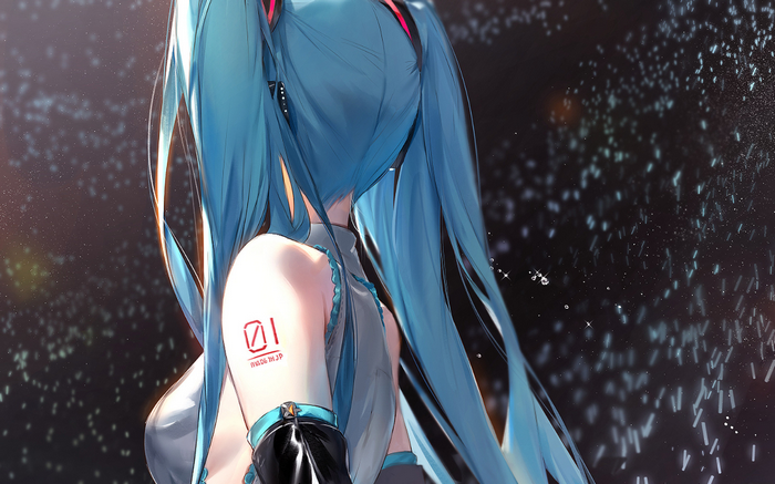 Hatsune Miku with blue twintails and tattoo