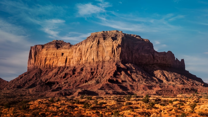 Monument Valley, Utah Landscape with Red Rocks and Blue Sky