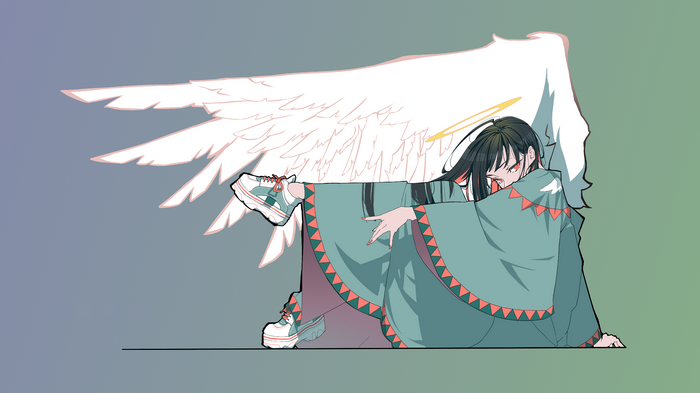 Angel with white sneakers and poncho