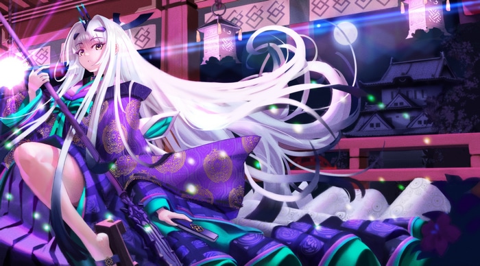Fate/Grand Order's Ruvazro with Spear and Kimono at Night
