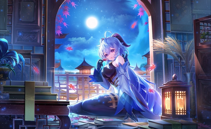 Ganyu from Genshin Impact under the moonlight