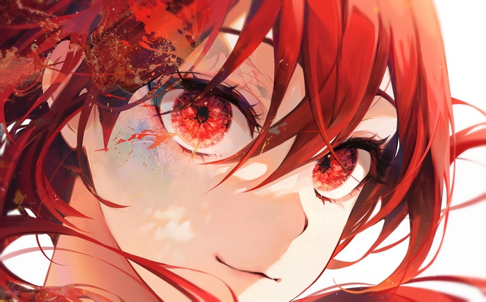 Anime girl with red eyes and red hair