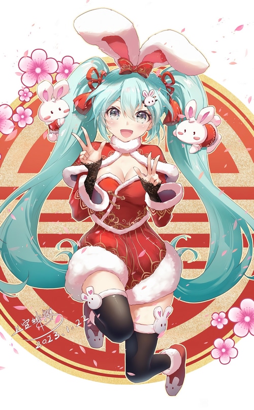 Hatsune Miku in Chinese New Year Outfit with Rabbits