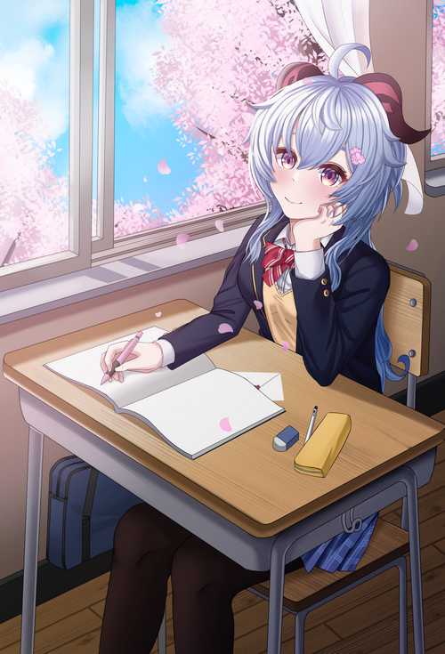 Ganyu from Genshin Impact in a classroom setting