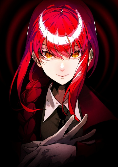 Makima from Chainsaw Man with red hair and yellow eyes