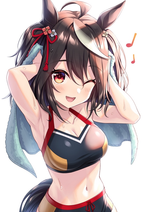 Kitasan Black drying herself with a towel
