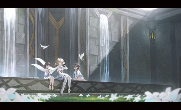 4K Genshin Impact Lumine with children and birds