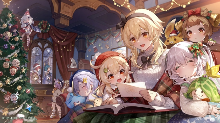 Genshin Impact characters celebrating Christmas