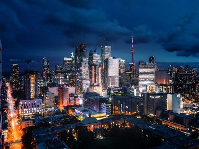 Toronto cityscape at night with CN Tower