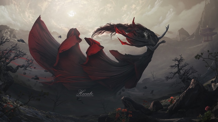 4K Fantasy Art of a Woman in a Red Dress