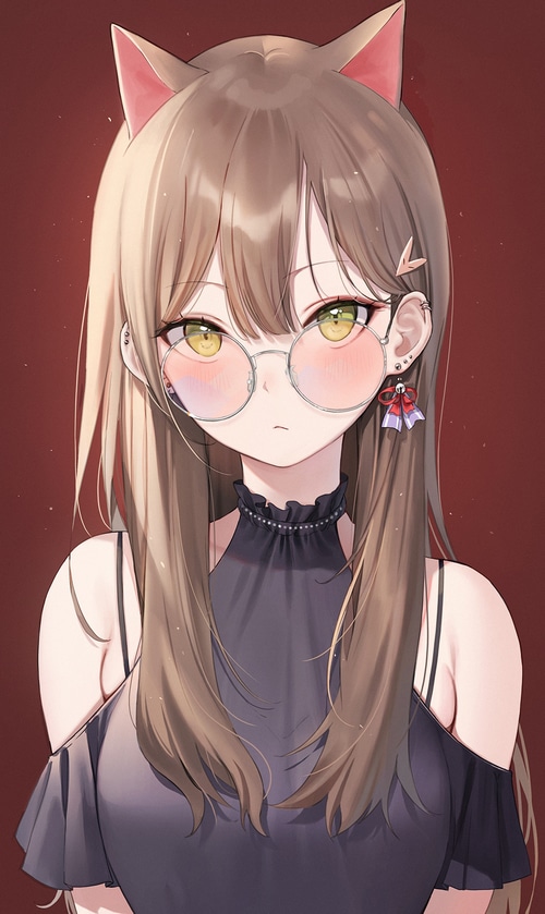 Cat girl with glasses and bare shoulders