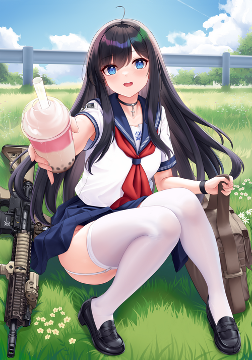 4K Schoolgirl with Gun and Drink