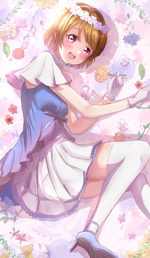 Koizumi Hanayo with Flowers in Hair and Blue Dress