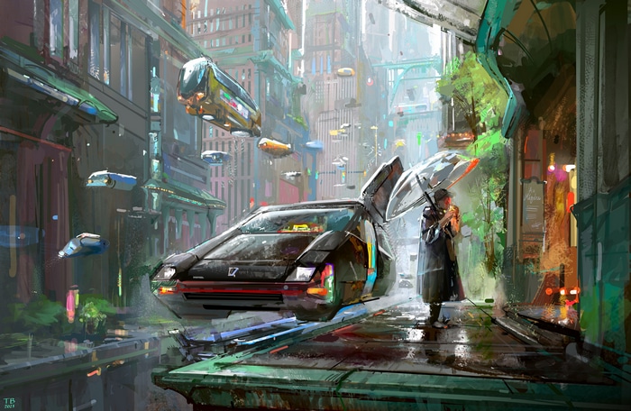 Futuristic Cityscape Painting by Thomas Brissot