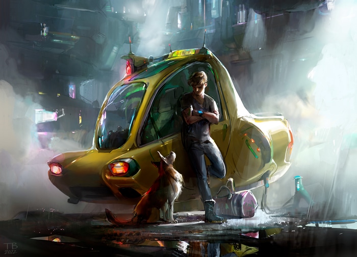 Thomas Brissot painting of futuristic car
