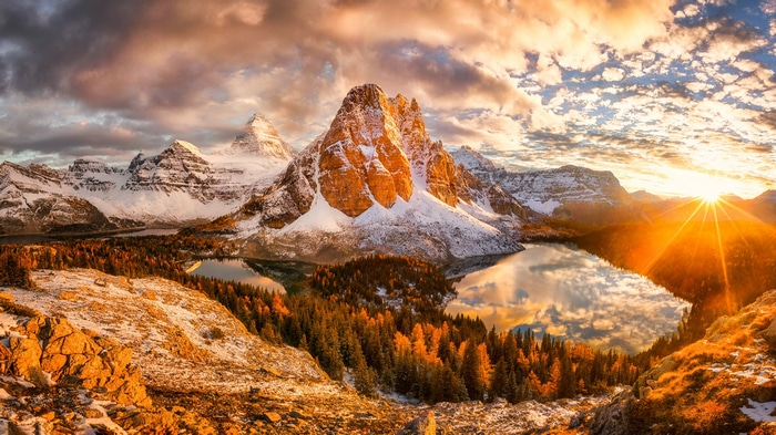 4K Sunset over Mountains and Lakes in Canada