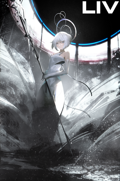 LIV with silver hair and silver eyes holding a staff