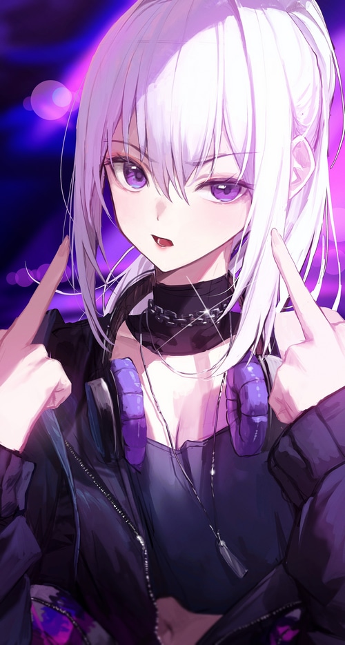 Anime girl with purple eyes and headphones