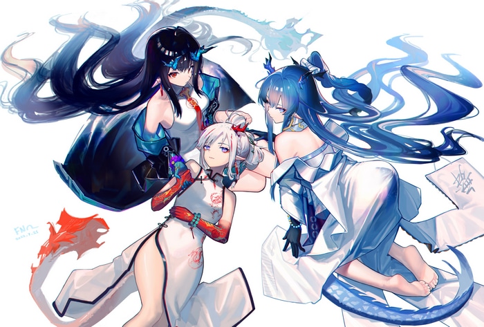 4K Arknights Nian, Ling, and Dusk dragon girls